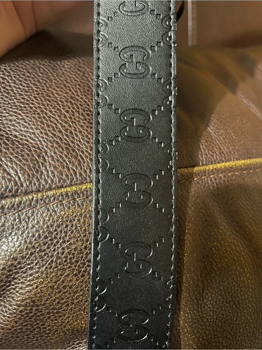 Gucci Black Leather Belt with Aged Gold Interlocking G Buckle